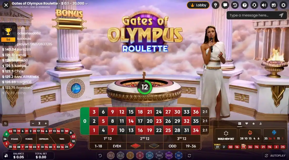 Gates of Olympus Roulette screenshot
